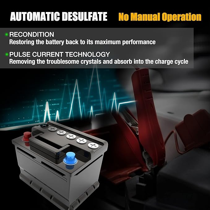MOTOPOWER 12V 1000mA Automatic Charger - Battery Maintenance - Maintain Charger and Battery Desulfator with Timer Protection.