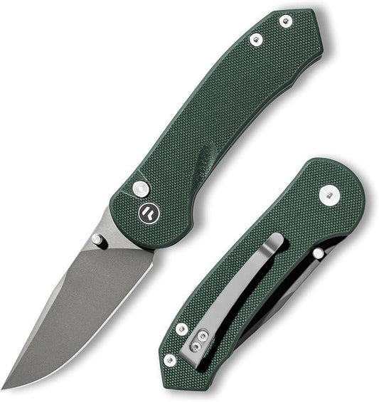 Button Lock Pocket Knife with 2.85 inch VG10 Steel Blade G10 Handle, Folding Knife for EDC,Green