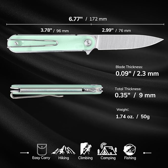 REALSTEEL IRIS Pocket Knife, Folding Knife, Flipper, Liner Lock, 2.99" 12C27 Steel Blade, Lightweight G10 Handle, 1.74oz, Deep-carry Pocket Clip, EDC Outdoor Indoor, Gifts for Men Women Camping Hiking Climbing Fishing (Natural G10)