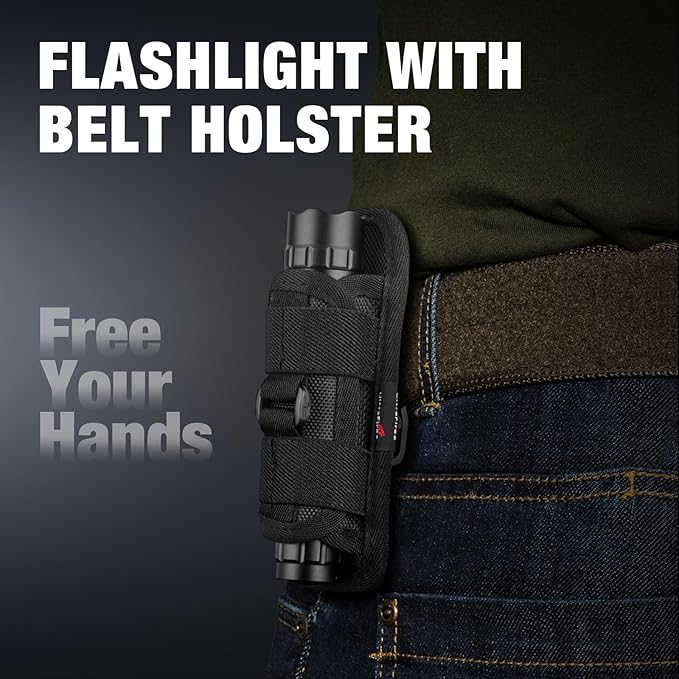 ULTRAFIRE Tactical Flashlight with Holster for Duty Belt, 1000 High Lumen Police Flashlight with Belt Holster, Rechargeable Law Enforcement Flashlight, 3 Modes Security Flashlights WF-501BX