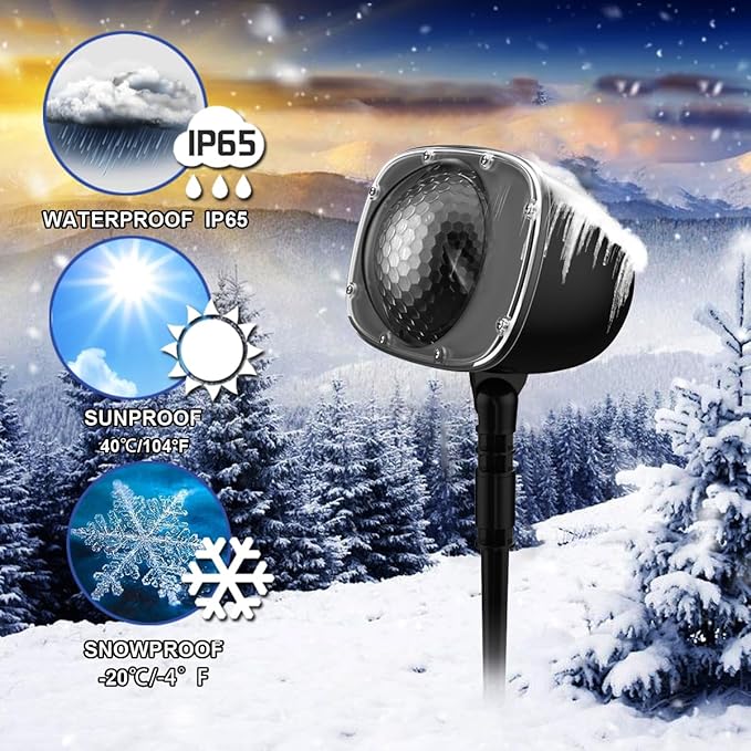 Christmas Snowfall Projector Lights,FLEVO Waterproof Snowfall LED Light Projector,Outdoor Indoor Snow Lighting Projector with Dynamic Snow Effect for Home, Garden, Party, Halloween, Landscape Decor