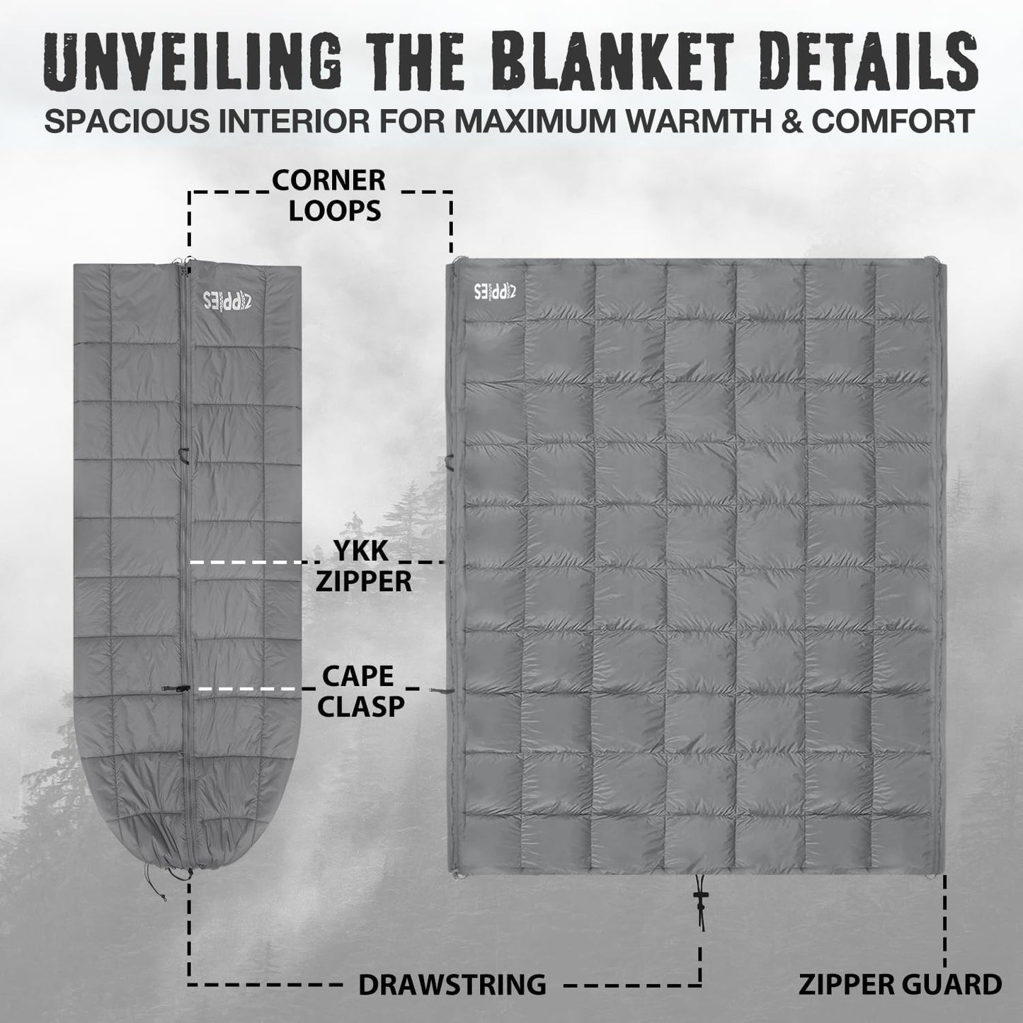 ZIPPIES 3M Thinsulate Insulation Puffy Camping Blanket for Cold Weather