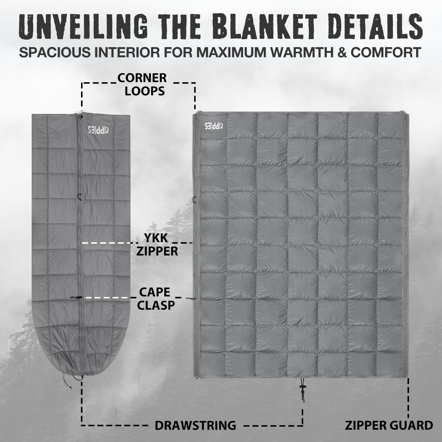 ZIPPIES 3M Thinsulate Insulation Puffy Camping Blanket for Cold Weather