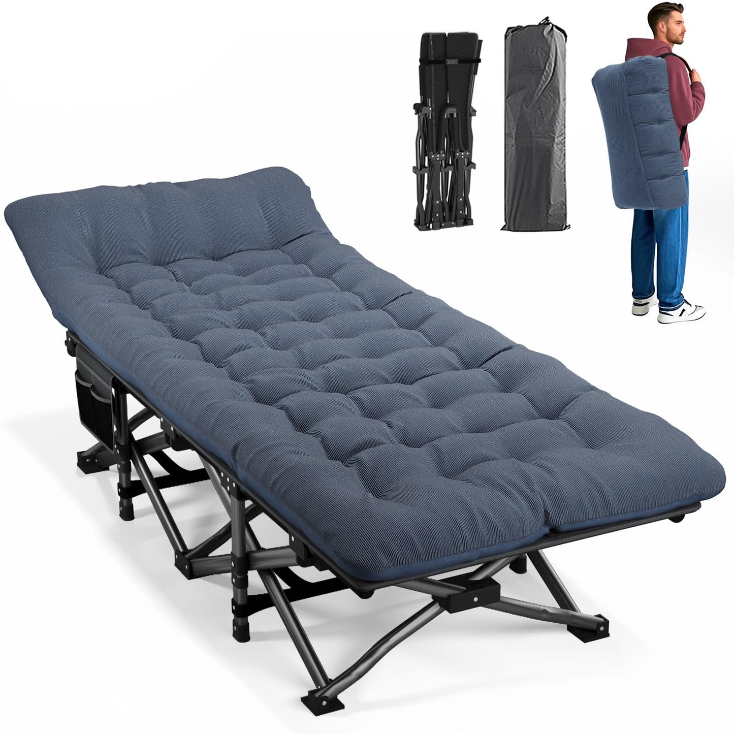ATORPOK Camping Cot for Adults with Comfortable Cushion, Folding Bed
