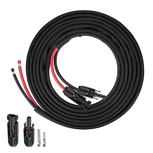 20FT 10AWG Solar Panel Extension Cable with Pair of Connectors, Solar Cable for Solar Panels, Charge Controllers and Solar Generator (10AWG, 20FT)