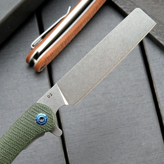 Eafengrow EF939 Folding Knife, D2 Steel Blade Micarta Handle EDC Tool Pocket Knife Folder for Working Camping(Micarta green)