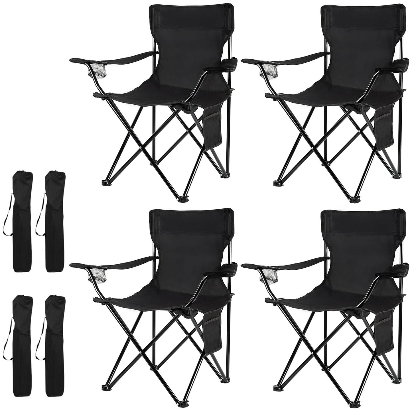 Damei century 4Pack Folding Camping Chairs, Portable for Beach, Lawn, Black