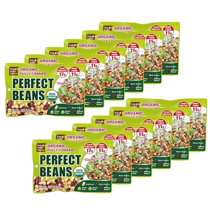 ?�Eat More Beans?‘Organic Fully Cooked Perfect Beans - Economy Pack, USDA Vegan Vegetarian Healthy Food- Variety of Organic Edamame, Chickpea, Black Beans, Green Peas, Kidney Beans (12 Packs, 5 oz)