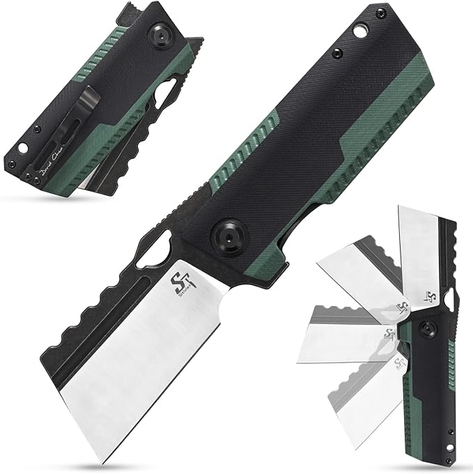 Sitivien ST155 Folding Knife,Sandvik 14C28N Steel Blade,G10 Handle EDC Tool Knife Pocket Knife for Fishing,Camping,Hiking(Black+Green) …