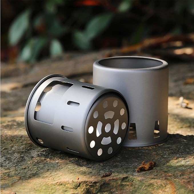 Lixada Camping Stove Titanium Backpacking Wood Burning Stove Portable Folding Camping Wood Stove Lightweight Mini Camp Stove for Outdoor Camping Trekking Hiking Backpacking Picnic BBQ