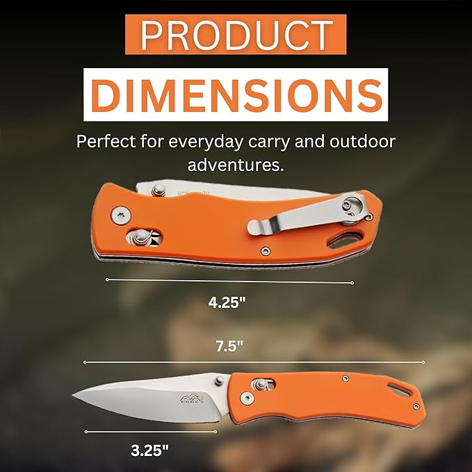 Rite Edge Premium 4.25" Moss G10 Rolling Lock (RLS) Folding Knife ??Stainless Steel Blade, Green G10 Handle, Belt Clip Tactical Survival Fishing Camping Knife - Orange