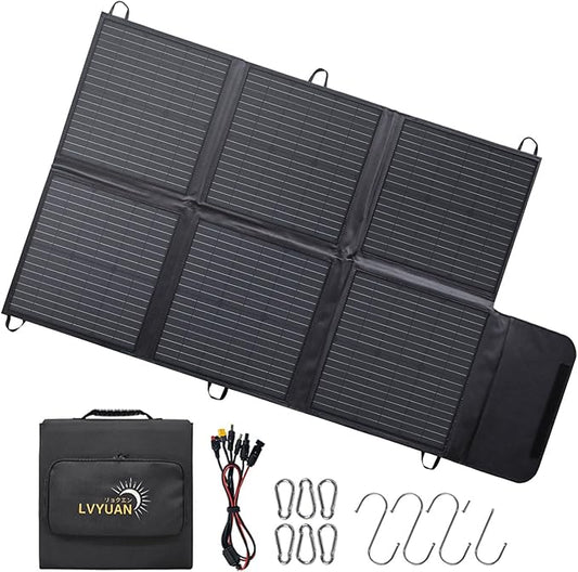 LVYUAN 120W Portable Solar Panel Foldable Blanket, Monocrystalline Huge Power Solar Panel, Solar Cells 23% High Efficiency for Outdoor Adventures Power Station Camping RV Solar Generator