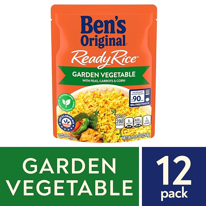 BEN'S ORIGINAL Ready Rice Garden Vegetable Flavored Rice, Easy Dinner Side, 8.8 oz Pouch (Pack of 12)