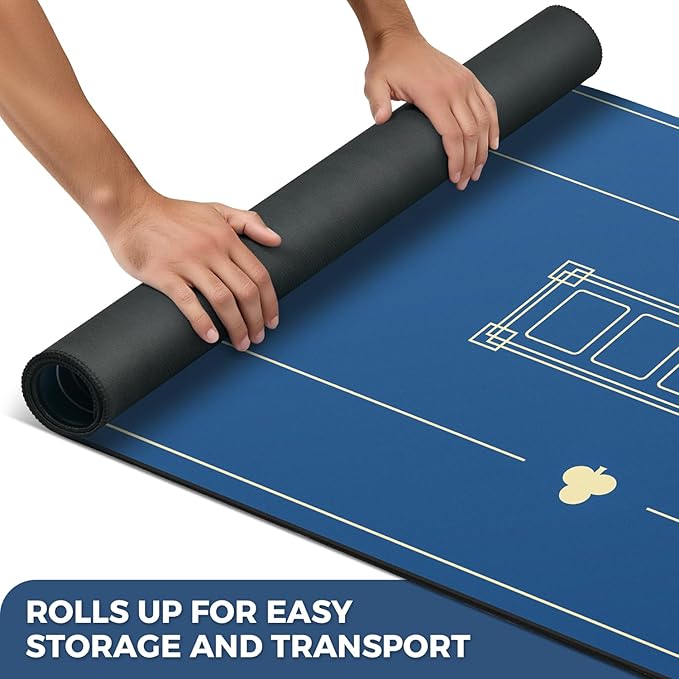 47 x 27 Inch 4-6 Person Small Texas Hold'em Practical Blue Poker Mat Portable Poker Table Tops Cards Game Mat Pad Topper Waterproof, Easily Clean & Glide Over, Anti-Slip, Odorless