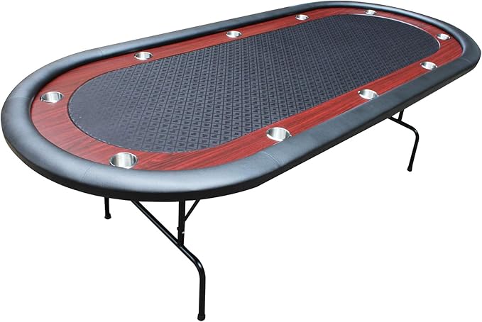Poker Table 96 inches Light Series for 10 Player Games with Cup Holders Wooden Racetrack Felt Foldable Legs, Black