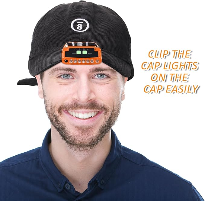 Mudder LED Clip on Cap Lights USB Rechargeable Cap Flashlight Clip Waterproof Ultra Bright Hat Flashlight Headlamp for Fishing Camping Hand Work