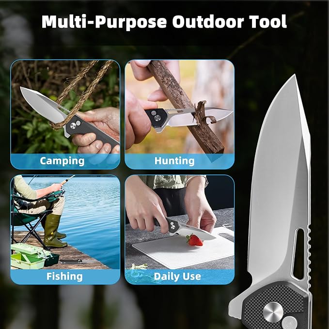 ZENG Folding Pocket Knife, 3.15" D2 Steel Blade Pocket knives, G10 Handle Small EDC Knife, Liner Lock knife, Pocket Knife with Clip for Men Women, Sharp Pocket knive for Camping Hiking Hunting (Black)