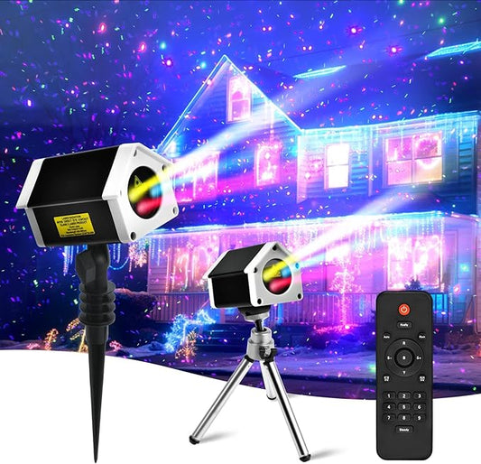 Christmas Laser Projector Lights Outdoor, 7 Color Firefly Projection Lights with Remote Controller, Outdoor Waterproof Indoor Patio Garden Landscape Decor Tree Decoration