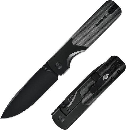 OKNIFE Duron Folding Pocket Knife, 3.5" PVD Coated Nitro-V Steel Blade, Frame Lock Lightweight O-Aluminum Ambidextrous Handle with Clip, Ideal EDC Tool for Outdoor, Camping & Survival (Stealth Grey)