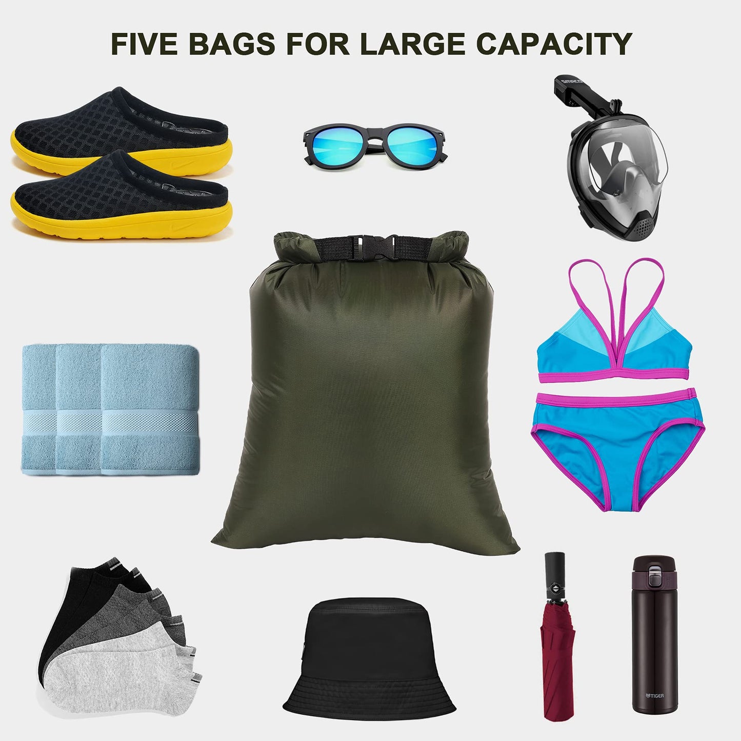 Ucolofun Dry Bags Waterproof Set, 5 Packs Ultralight Waterproof Bags Small Stuff Sack Water Proof