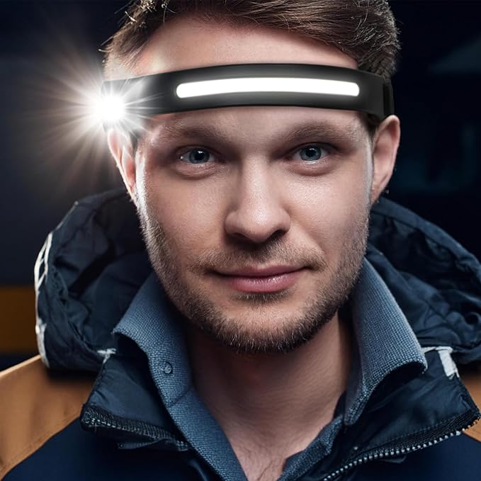 BLACK+DECKER Rechargeable Headlamp with Flashlight & Wave Sensor, 350 Lumens LED 230° Wide Beam Head Light, IP65 Waterproof, 4 Brightness Settings & SOS Mode, Fits Over Helmets, Head Lamp for Camping