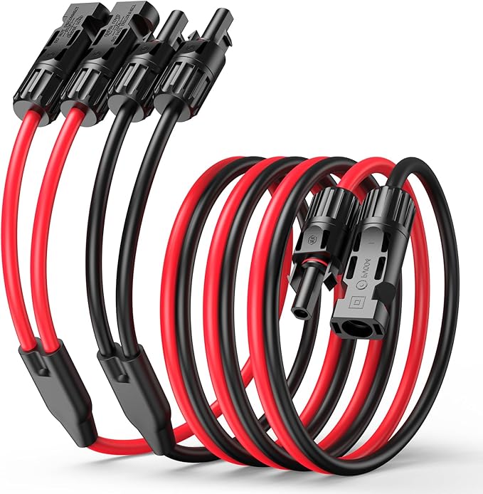 Bateria Power Y-Branch Solar Connectors 21FT 10AWG Extension Cable, Solar Cable Parallel Adaptor Solar Panel Wire in Pair with Female and Male Connectors for Solar Panel (1*M/FF+1*F/MM)