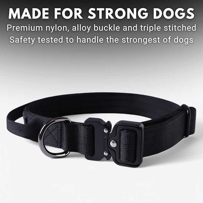 Spark Paws Tactical Dog Collar - Heavy Duty, Premium Quality, Thick and Durable for Large and Medium Dogs - Black - XS - 1"