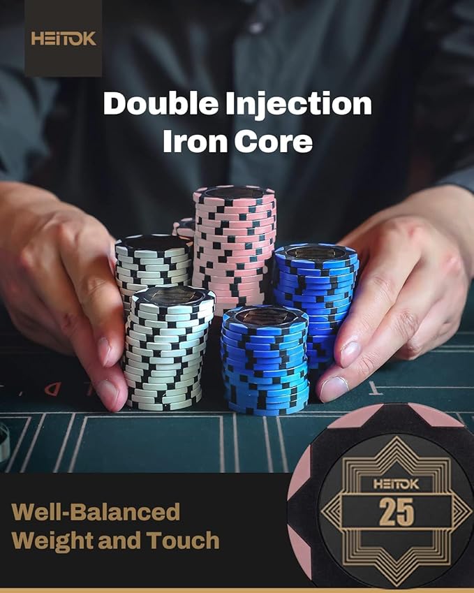 Clay Poker Chip Set for Texas Holdem, 300 pcs with Denominations 14g Professional Casino Blackjack Set, a high-end Carrying case with Aluminum Travel Case