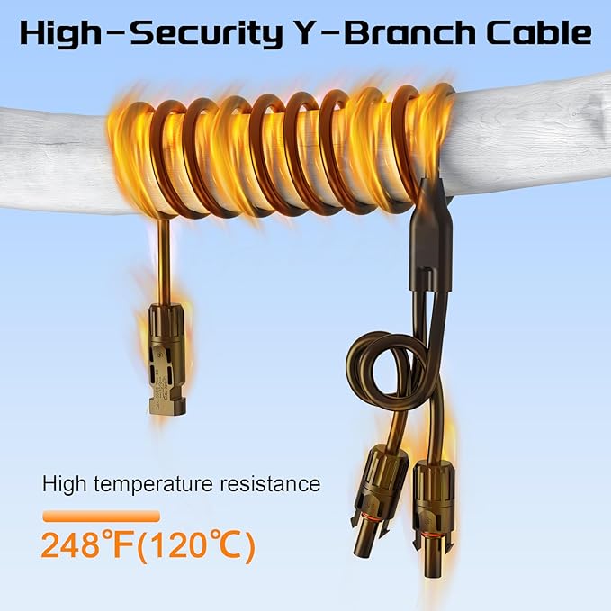 Bateria Power Y-Branch Solar Connectors 21FT 10AWG Extension Cable, Solar Cable Parallel Adaptor Solar Panel Wire in Pair with Female and Male Connectors for Solar Panel (1*M/FF+1*F/MM)
