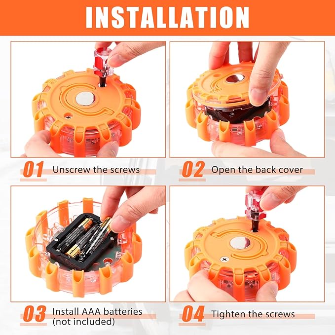 Tallew 16 Pack LED Road Emergency Roadside Lights Flashing Safety Warning Kit Beacon Magnet Hook Vehicle Boat Truck Disc Magnetic Flash Cars Security Driveway Automotive Strobe