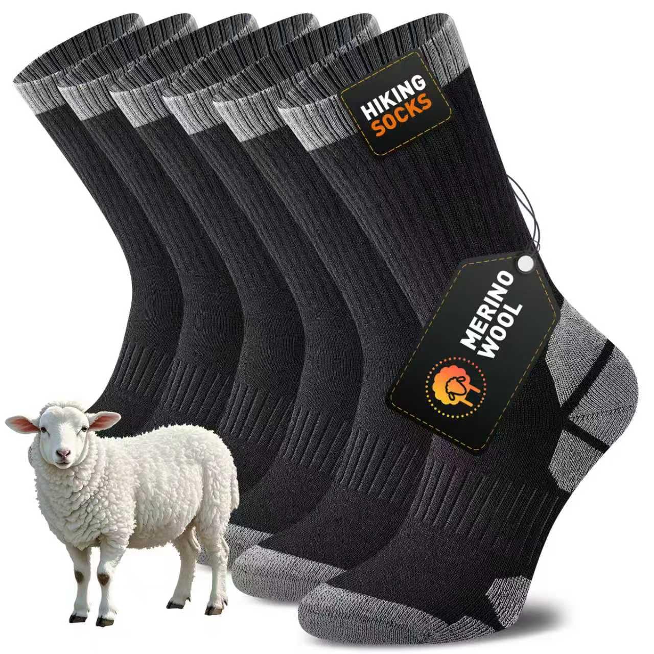 Niorasen Merino Wool Hiking Crew Socks for Men & Women, Thick Cushioned Anti-Blister