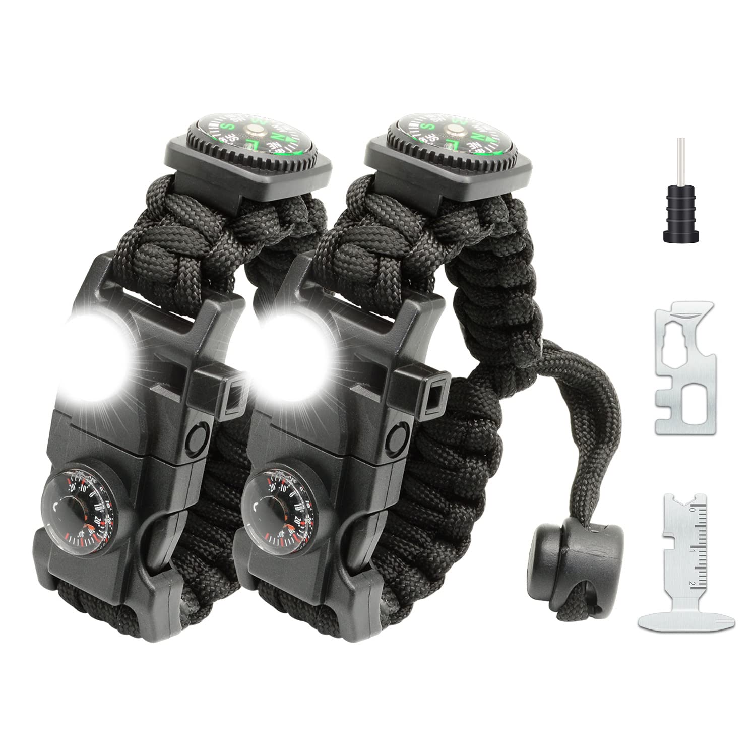 NVioAsport 20 in 1 Paracord Bracelet, Adjustable Gear Kit with SOS LED Light, Fire Starter, Bigger
