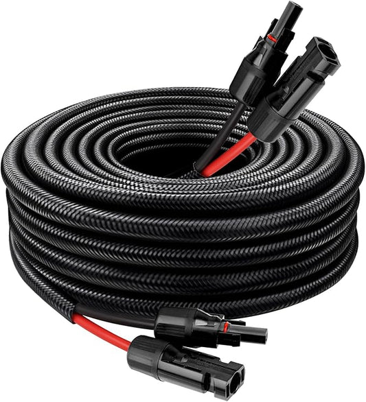 Solar Panel Extension Cable - 10AWG 15FT Solar Wire with Waterproof Female & Male Connector, Flame Retardant Protective Sleeving PV Wire for RV, Photovoltaic Systems, Home, Boat, Car