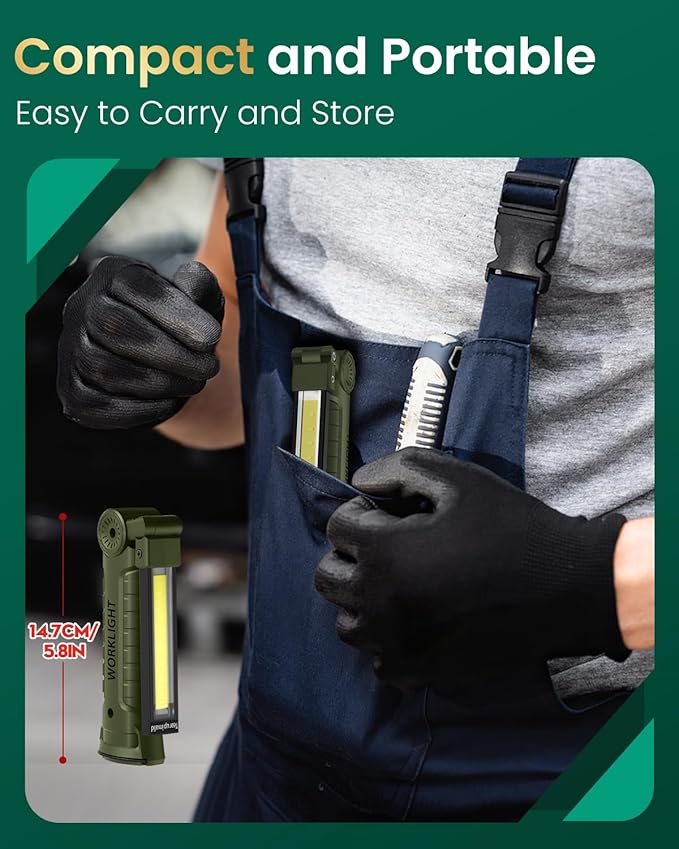 Coquimbo Tool Gifts for Men Him, Rechargeable LED Work Light Grill Light with Magnetic Base and Hook 5 Modes 360° Rotate Mechanic Light Birthday Gifts for Dad Husband Men (2 Pack Green)