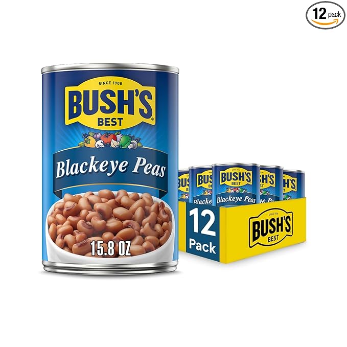BUSH'S BEST 15.8 oz Canned Blackeye Peas, Source of Plant Based Protein and Fiber, Low Fat, Gluten Free, (Pack of 12)