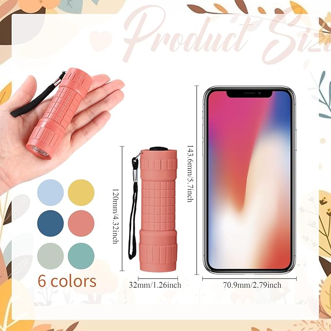 18 Pack 9 LED Small Mini Flashlight Set Plastic Handheld Flashlights with Lanyard, 3 AAA Batteries Included for Kids Night Reading Camping Emergency Hunting, 6 Color (Muted Color)