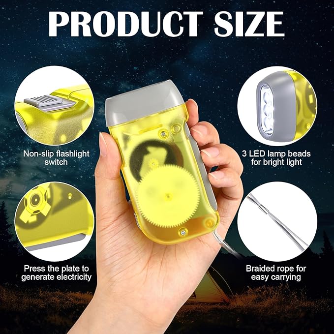 Treela 36 Pcs Hand Crank Flashlights Operation Christmas Bulk Items Squeeze Flashlight No Battery Required Torchlight 3 Powered Charging for Emergency(Red, Blue, Purple, Orange, Yellow, Green)