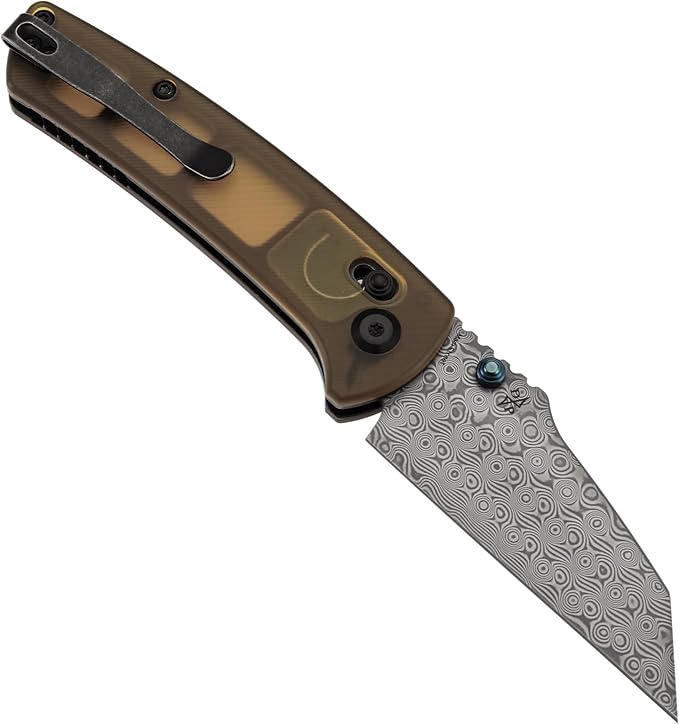 KANSEPT Main Street Pocket Folding Knife, 3.36'' Damascus Sharp Blade, Yellow PEI Handle with Axis Lock and Thumb Stud, Clip for Camping Hiking Fishing Gift Everyday Carry T1015v12