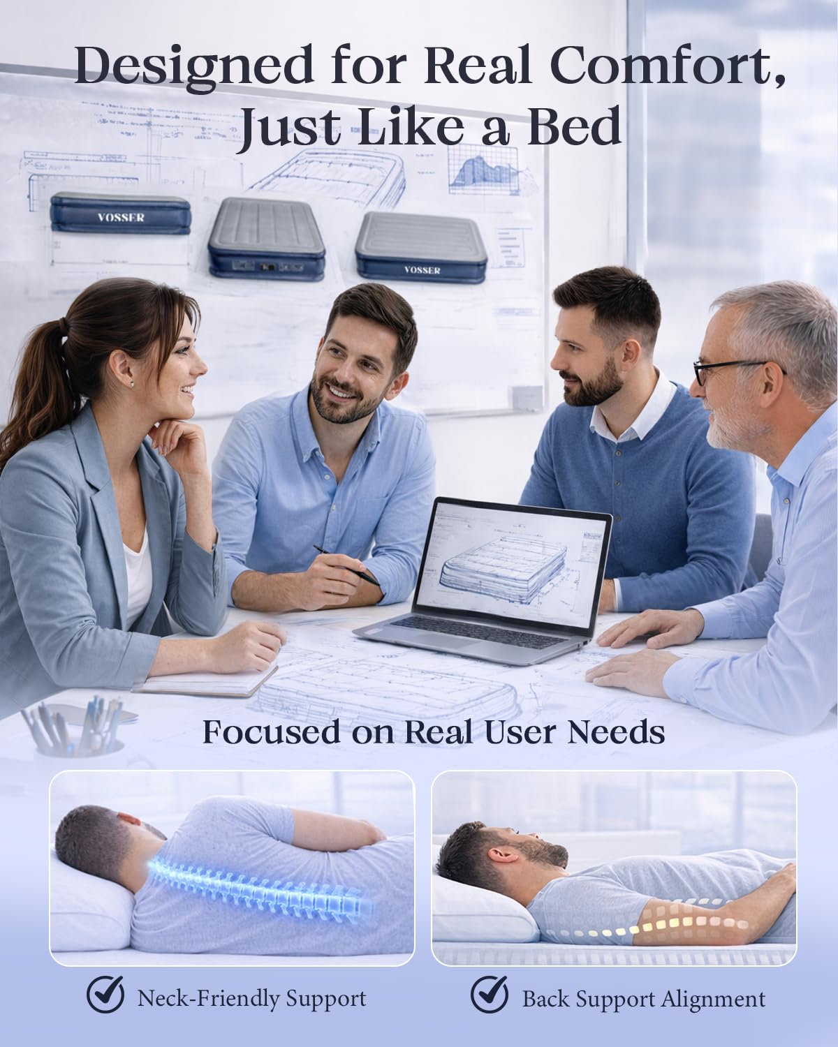 VOSSER Air Mattress Queen with Built-in Pump, Blow up Bed,18" Raised