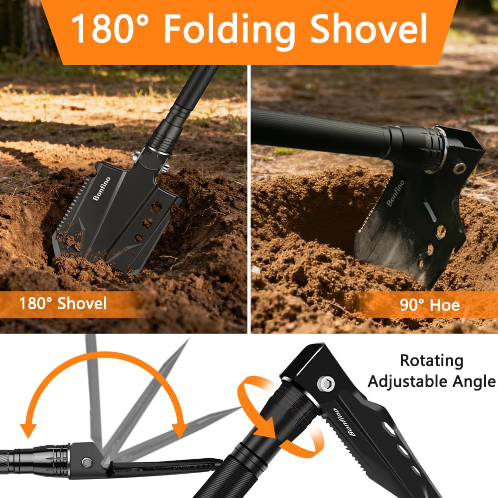 Bonfino Foldable Camping Shovel, 30.4'' High Carbon Steel Entrenching Tool