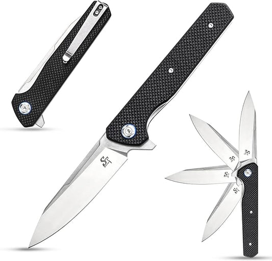 Sitivien ST135 Folding Knife,D2 Steel Blade G10 Handle Outdoor EDC Knife for Hunting Fishing Camping(Black)