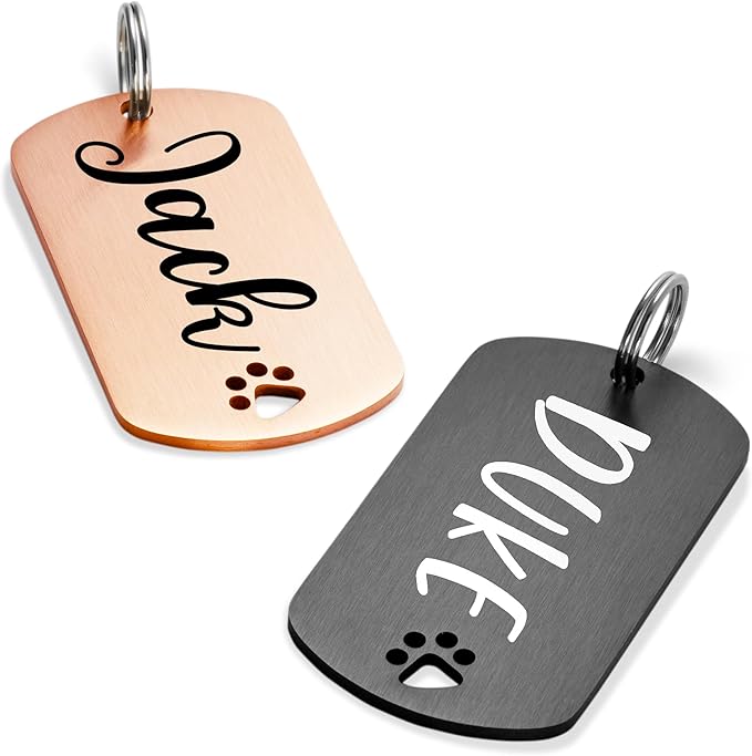 Ultra Joys Dog Tags Personalized for Pets - Hollow Paw Custom Pet ID Tag - Engraved Dog Tag for Small, Large Dogs - Large Military Dog Tag in Black