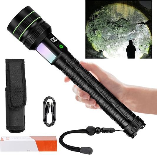 KZK Extremely Bright Rechargeable Flashlight, 9000 High Lumens LED Flashlights with Long Handle,Powerful Handheld Flashlight with 11 Light Modes & Waterproof & Zoomable for Home, Camping, Emergencies