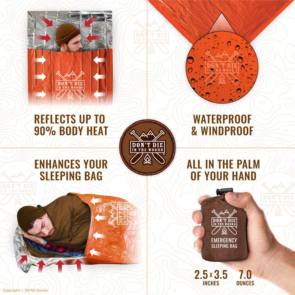 Don’t Die in The Woods – Emergency Sleeping Bag with Hood [Orange]