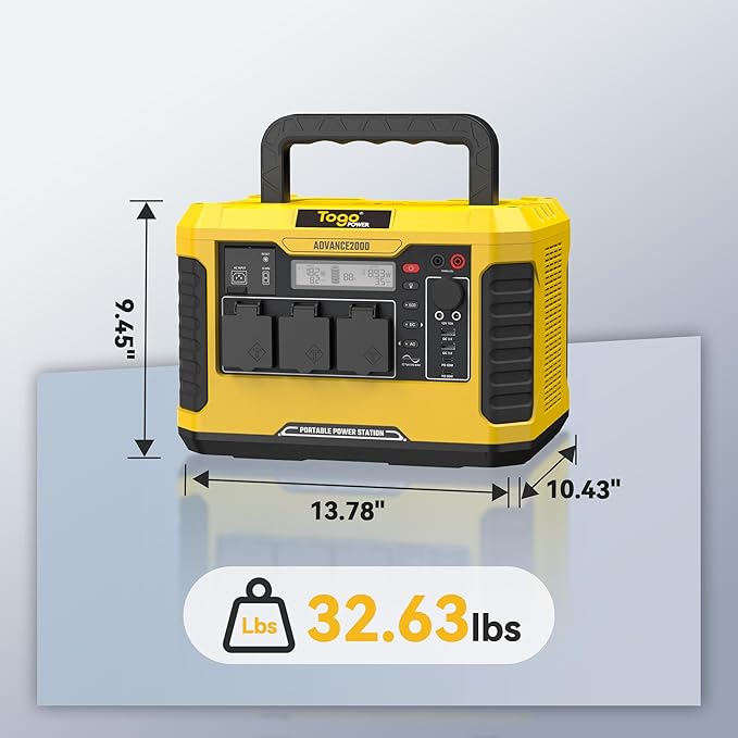 Togo POWER A2000 Portable Power Station 2000W-1799Wh Solar Generator LiFePO4 Battery Backup with AC Outlets(4000W Peak)-Fast Charge in 1.5H,10ms EPS Switch for RV Trip,Home use,Camping,Outage