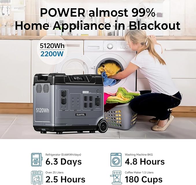 OUKITEL P5000 Solar Generator with 400W Panel, 5120Wh Solar power station with 5x2200W AC Outlets (4000W Peak), 1800W Fast Charging, Emergency Power Station for Home, Camping & RVs, Battery Backup