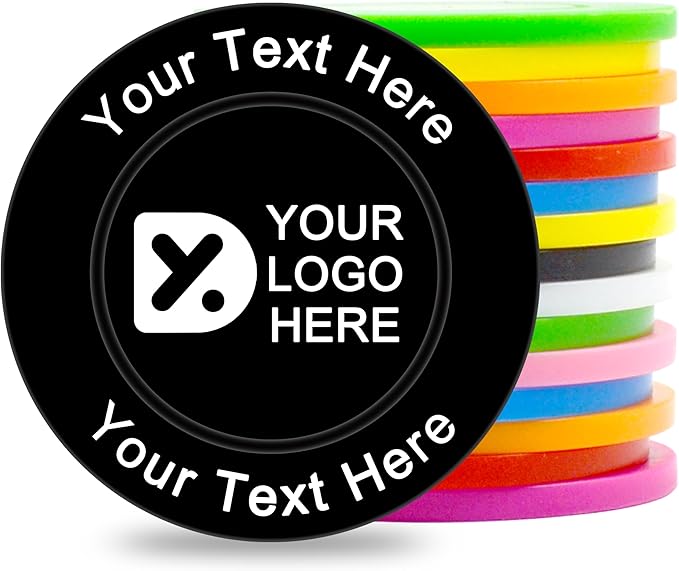100 Custom Poker Chips, Personalized Full Color Logo Image Text on a Chip for Double Sided Print, Good for Beer Tokens in Bar,Golf Ball Mark,Drink Chips,Company Advertise