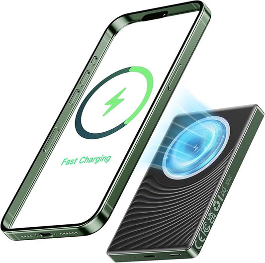 2025 for iPhone Magsafe Battery Pack, Ultra Slim Magnetic Power Bank Fast Charging, Wireless Portable Charger 10000mAh, 20W Powerbank Compatible with iPhone 16/15/14/13/12 Series, Matte Green