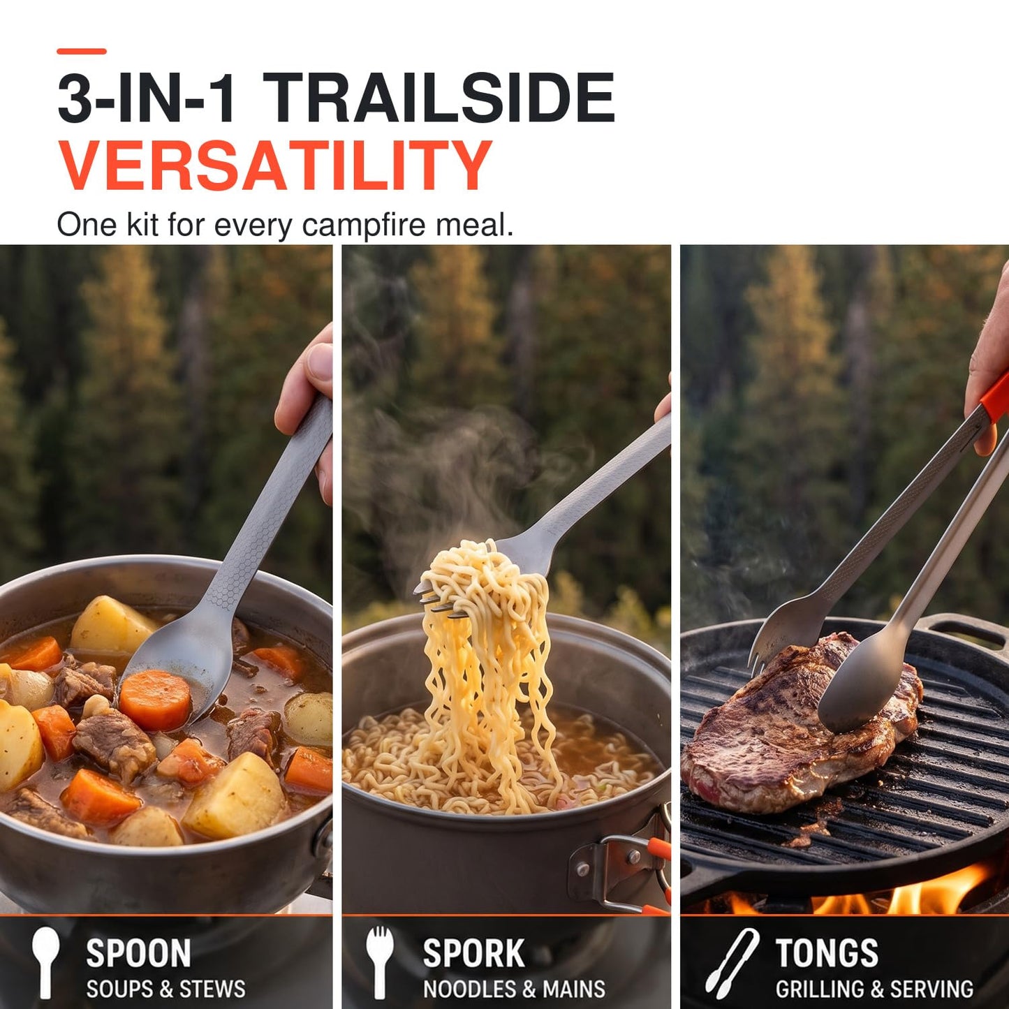 Dawn Deer 3-in-1 Titanium Camping Spoon and Spork Set, 8.7-Inch