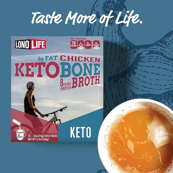 LonoLife Keto Chicken Bone Broth Powder Mix | 10g Protein | Collagen-Rich, Keto & Paleo Friendly | Natural Ingredients | 8oz Bulk Container (15 Servings)